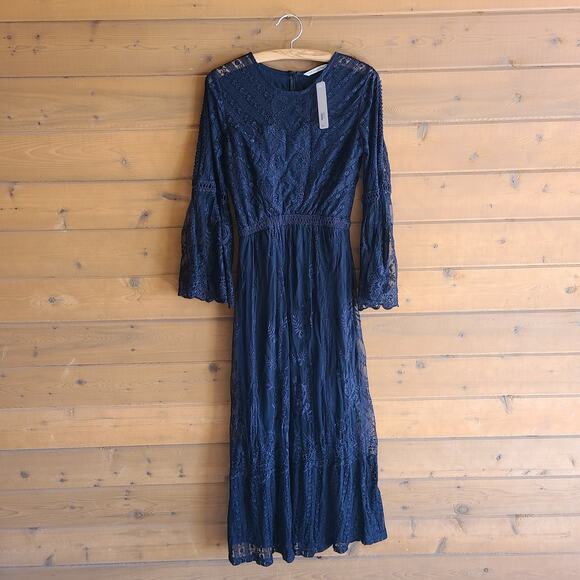 Soft Surroundings Yasmin Dress Lace Maxi Black Boho NWT 4 Holiday Party Sheer - Picture 2 of 5
